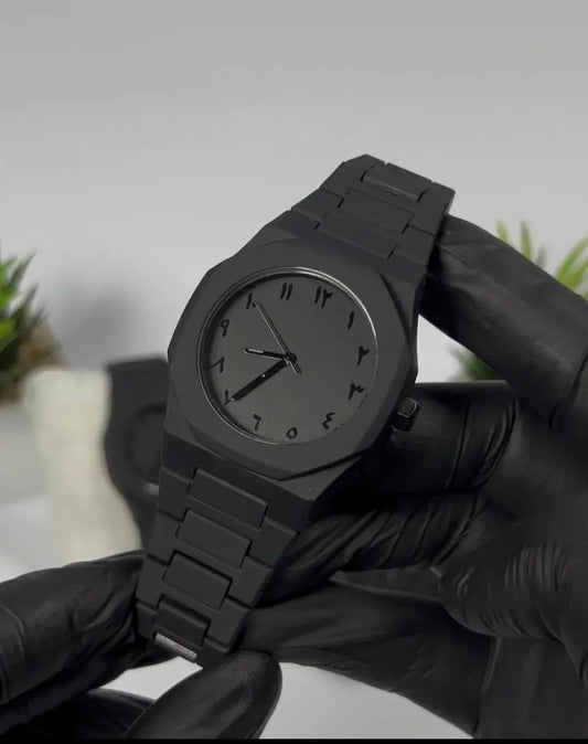 Men's Black Arabic dial aura watch with fiber straps