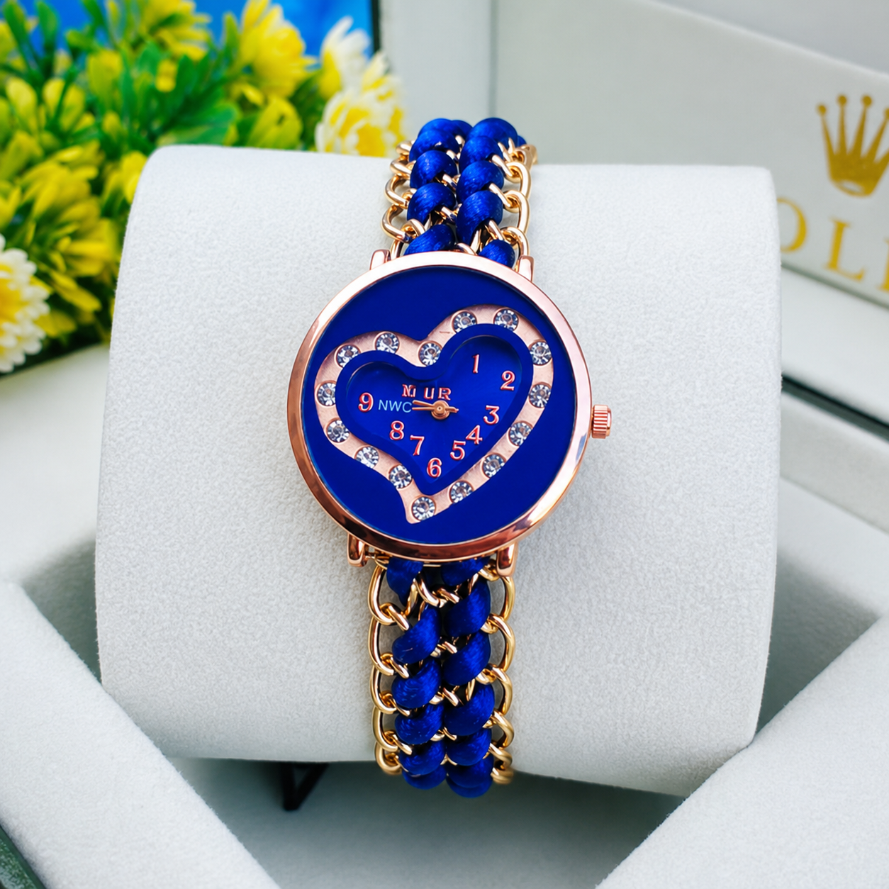 Women's blue heart dial watch - chain strap