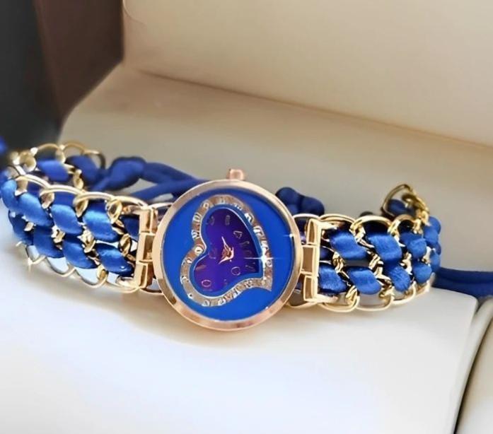 Women's blue heart dial watch - chain strap