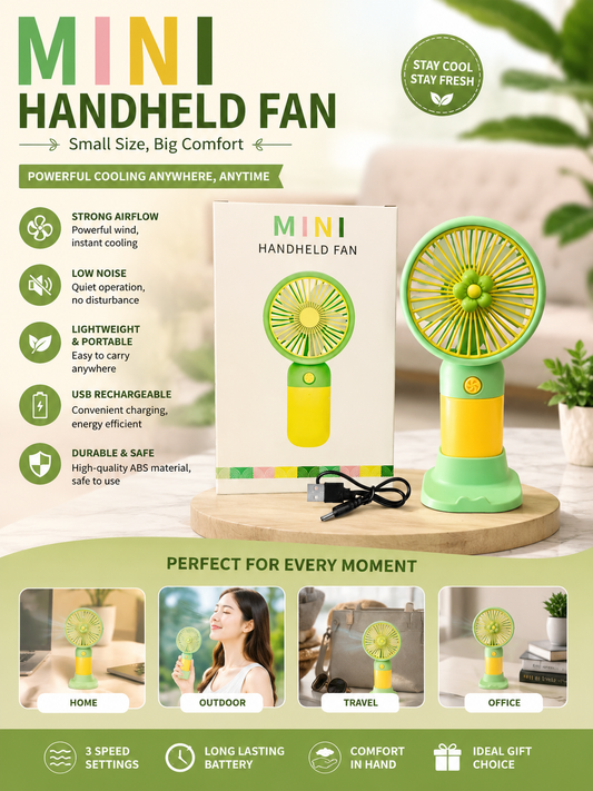 Mini rechargeable handheld fan green yellow ABS