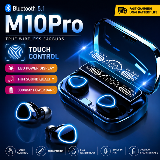 M10 Pro Wireless Earbuds – Premium Sound, All-Day Power