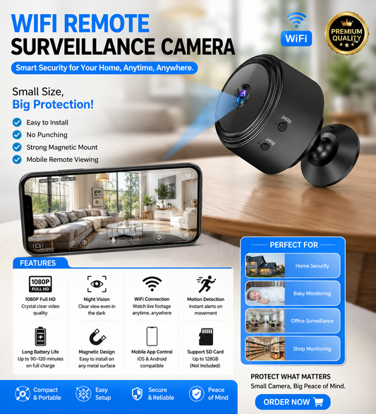 WiFi Remote Surveillance Camera Black ABS light wieght