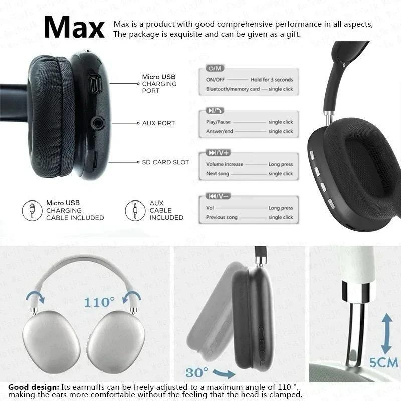 P9 wireless headphones Bluetooth 5.3RGB - In different colours