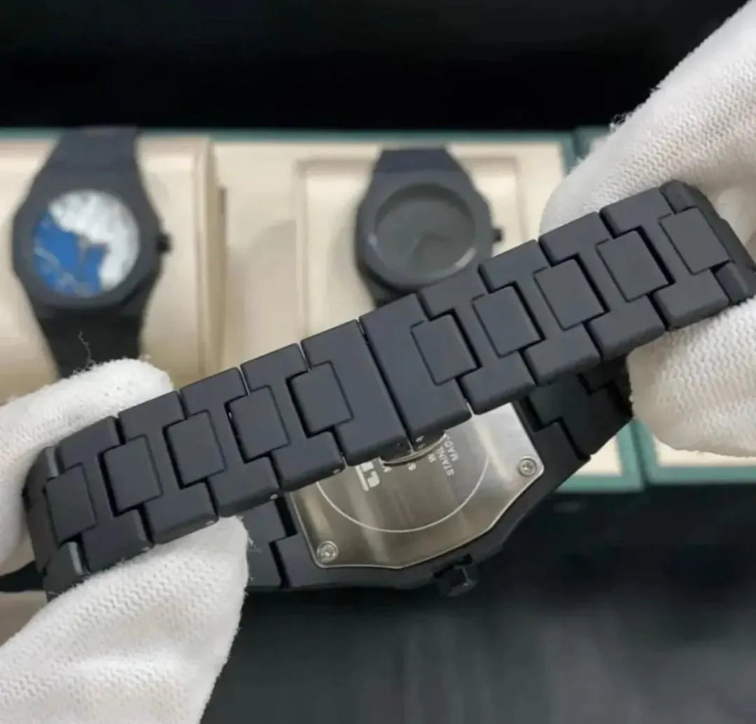 Men's Black Arabic dial aura watch with fiber straps