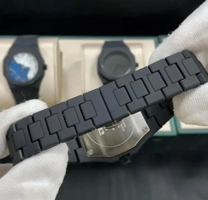 Men's Black Arabic dial aura watch with fiber straps