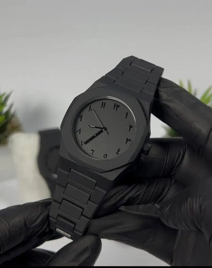 Men's Black Arabic dial aura watch with fiber straps