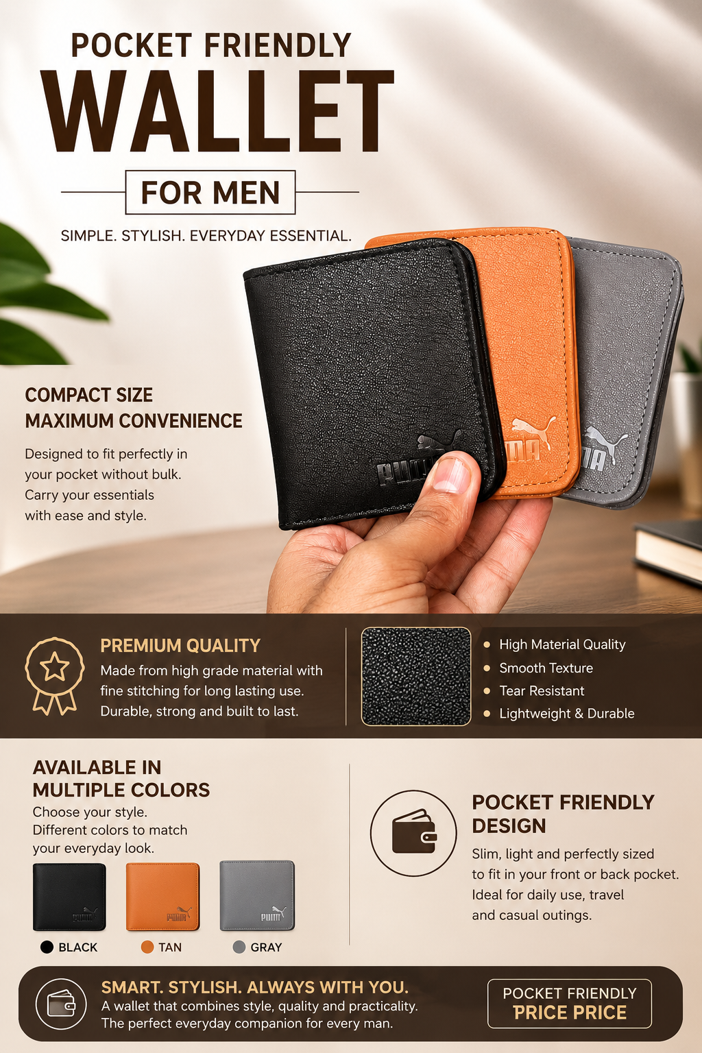 Pocket Friendly Leather Wallet For Men in different colours