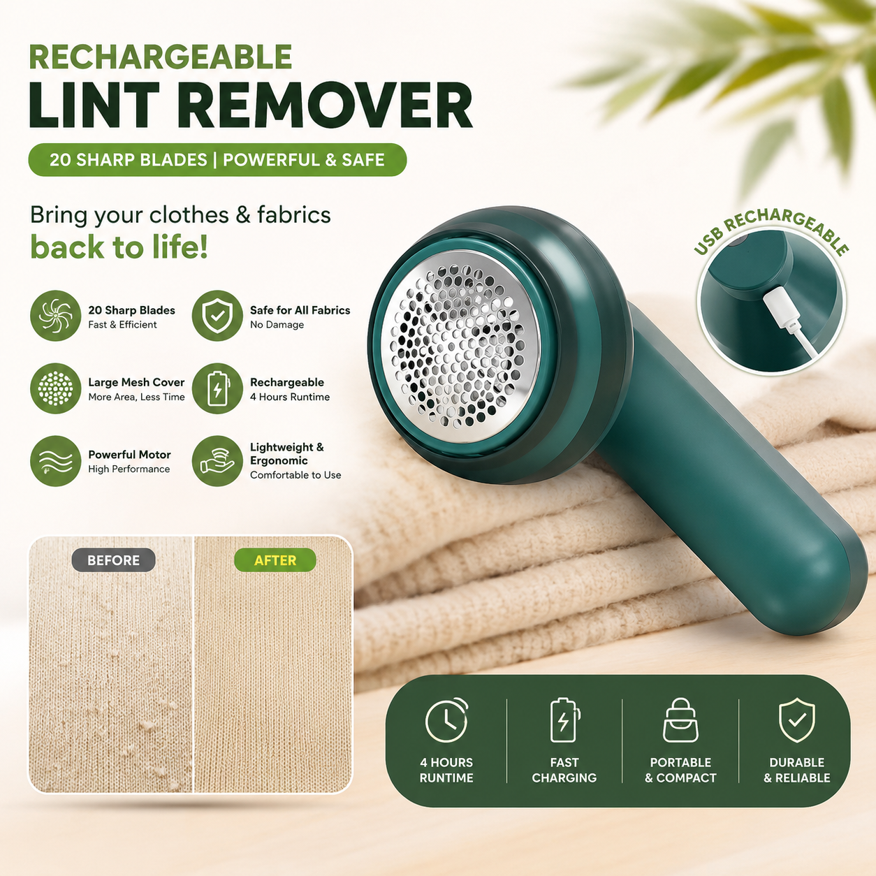Rechargeable Eclectic Lint Remover - Clean your clothes